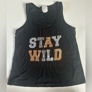 Black Sequin 'Stay Wild' Tank Top